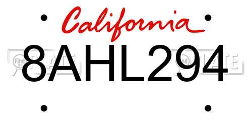 8AHL294 California License Plate