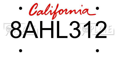 8AHL312 California License Plate