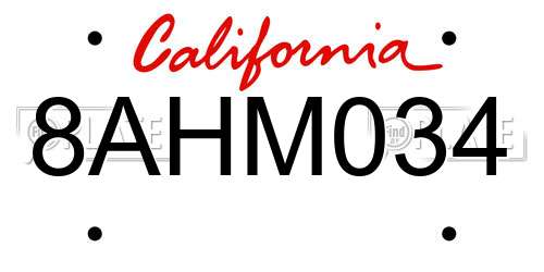 8AHM034 California License Plate