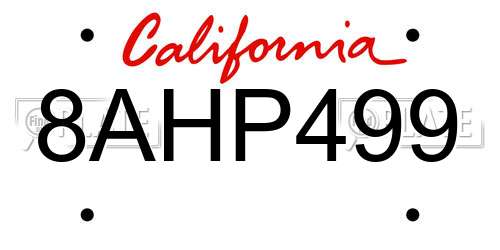 8AHP499 California License Plate