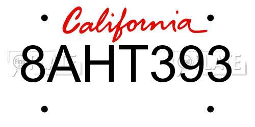 8AHT393 California License Plate
