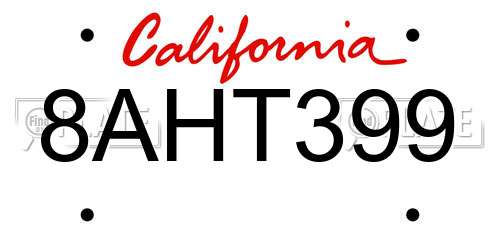 8AHT399 California License Plate