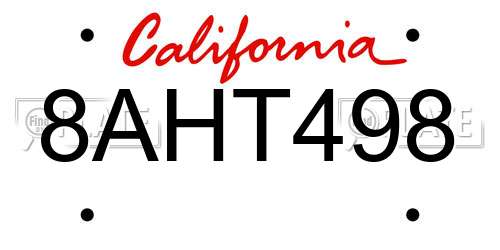 8AHT498 California License Plate