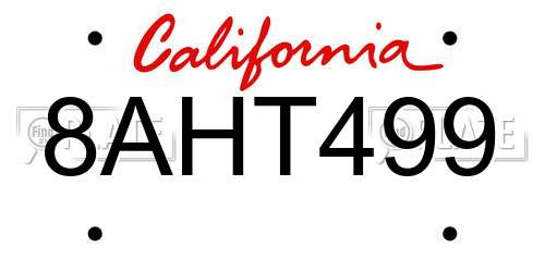 8AHT499 California License Plate