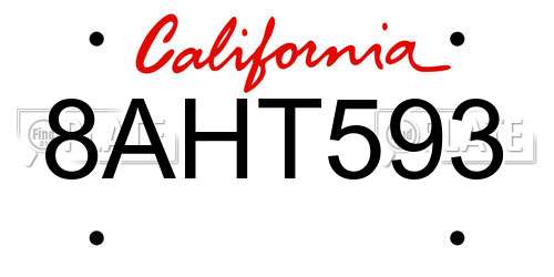 8AHT593 California License Plate