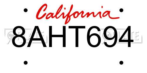 8AHT694 California License Plate