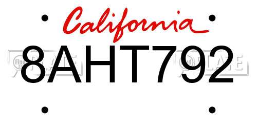 8AHT792 California License Plate