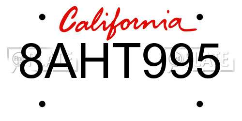 8AHT995 California License Plate