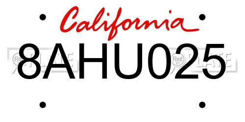 8AHU025 California License Plate