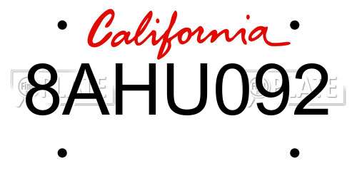 8AHU092 California License Plate