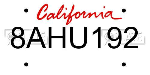8AHU192 California License Plate