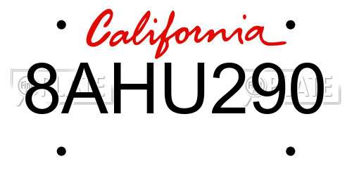 8AHU290 California License Plate