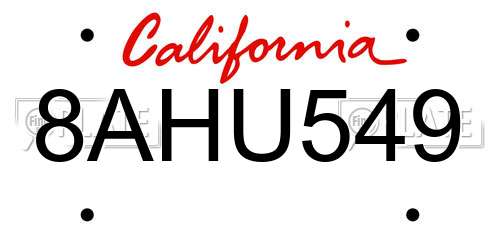 8AHU549 California License Plate