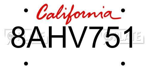 8AHV751 California License Plate