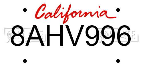 8AHV996 California License Plate