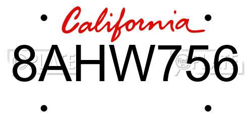 8AHW756 California License Plate