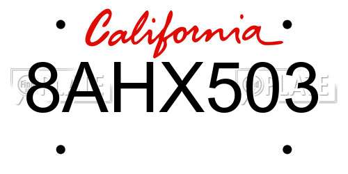 8AHX503 California License Plate