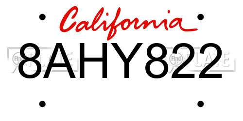 8AHY822 California License Plate