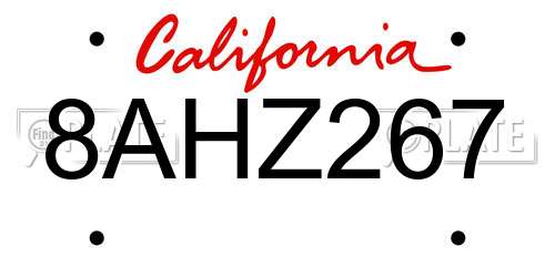 8AHZ267 California License Plate