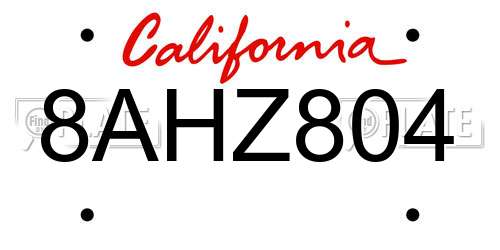 8AHZ804 California License Plate