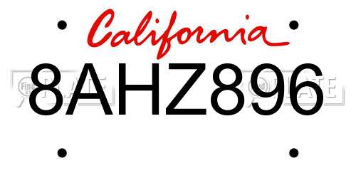 8AHZ896 California License Plate