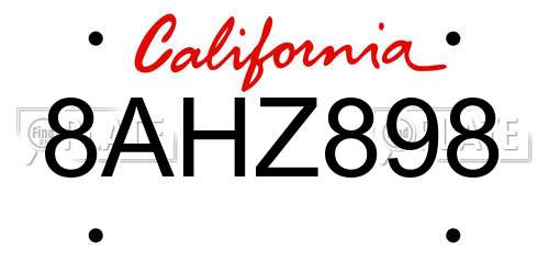 8AHZ898 California License Plate
