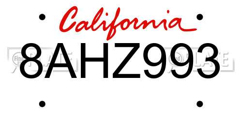 8AHZ993 California License Plate