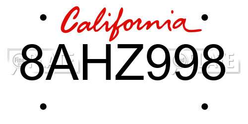 8AHZ998 California License Plate