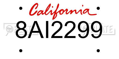 8AI2299 California License Plate