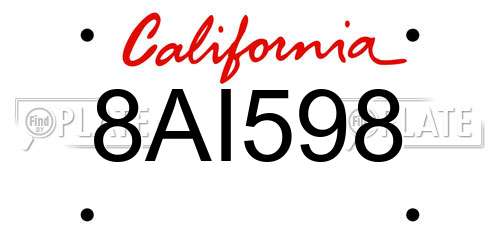 8AI598 California License Plate