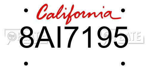 8AI7195 California License Plate