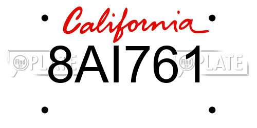 8AI761 California License Plate