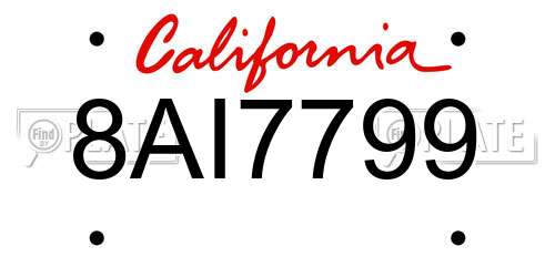 8AI7799 California License Plate