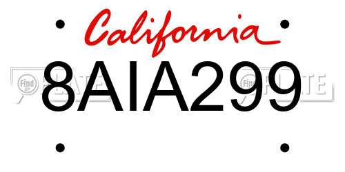 8AIA299 California License Plate