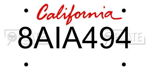 8AIA494 California License Plate