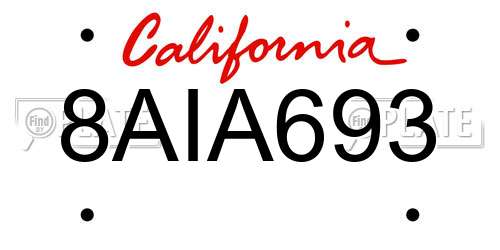 8AIA693 California License Plate