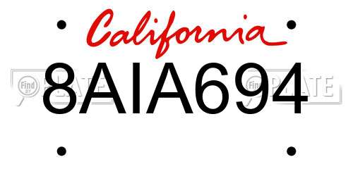 8AIA694 California License Plate