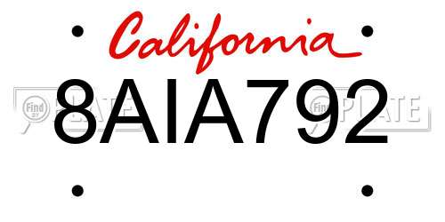 8AIA792 California License Plate
