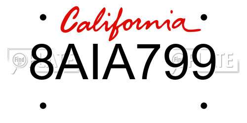 8AIA799 California License Plate