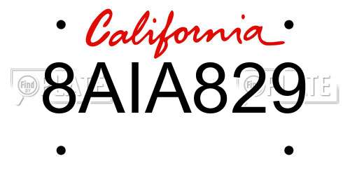 8AIA829 California License Plate