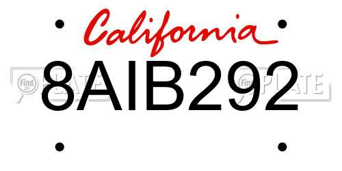 8AIB292 California License Plate
