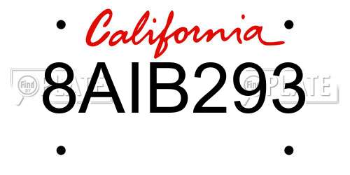 8AIB293 California License Plate