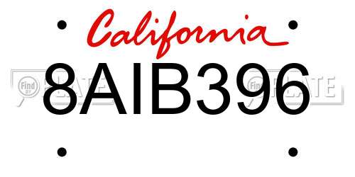 8AIB396 California License Plate