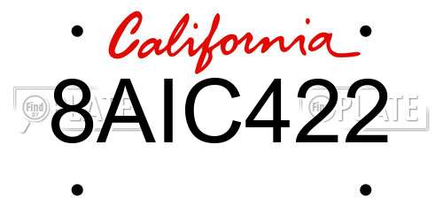 8AIC422 California License Plate