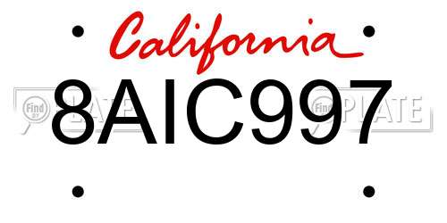 8AIC997 California License Plate