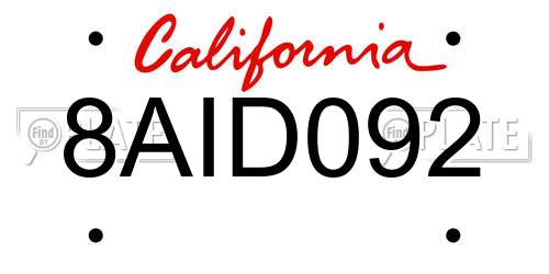 8AID092 California License Plate