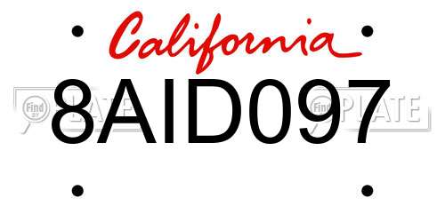 8AID097 California License Plate