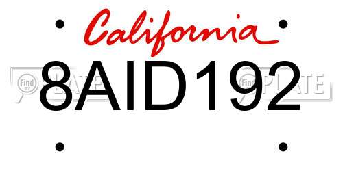 8AID192 California License Plate