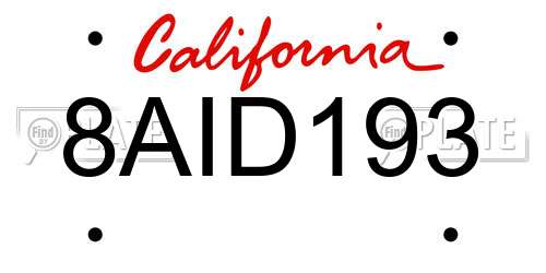 8AID193 California License Plate