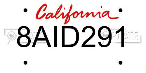 8AID291 California License Plate